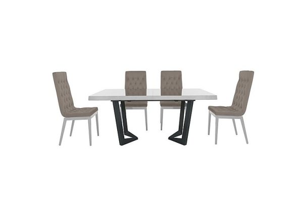 Palazzo 160cm Extending Dining Table in Glossy White with 4 Capitonne Buttoned Chairs Scarlet Taupe