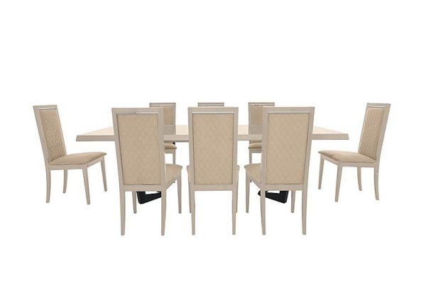 Palazzo 160cm Extending Dining Table in Sand Birch with 8 Rombi Chairs Aquos Cream