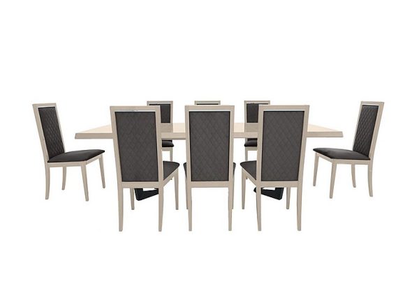 Palazzo 160cm Extending Dining Table in Sand Birch with 8 Rombi Chairs Aquos Dark Grey