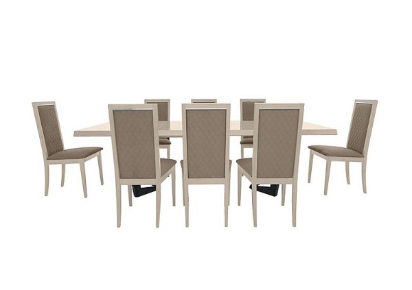 Palazzo 160cm Extending Dining Table in Sand Birch with 8 Rombi Chairs Aquos Taupe