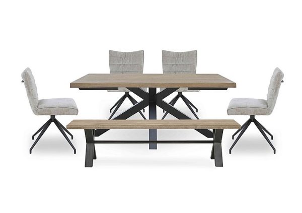 Saturn Large Live Edge Dining Table with a Bench and 4 Swivel Chairs