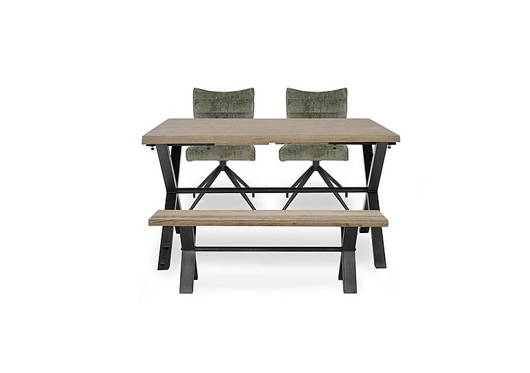 Saturn Small Straight Edge Dining Table with Bench and 2 Swivel Chairs Green