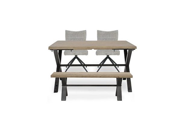 Saturn Small Straight Edge Dining Table with Bench and 2 Swivel Chairs