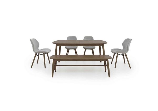 Stockholm Extending Dining Table with 4 Upholstered Chairs and a Bench Dark Oak