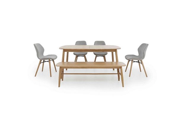 Stockholm Extending Dining Table with 2 Upholstered Chairs and a Bench Light Oak