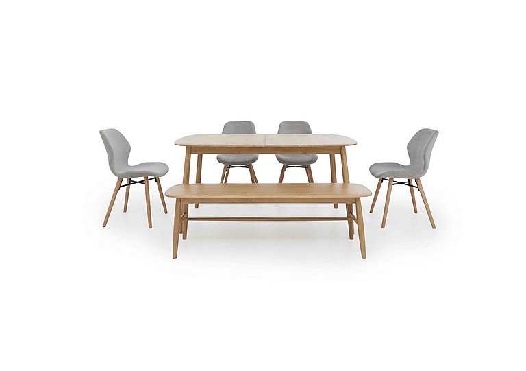 Stockholm Extending Dining Table with 4 Upholstered Chairs and a Bench Light Oak