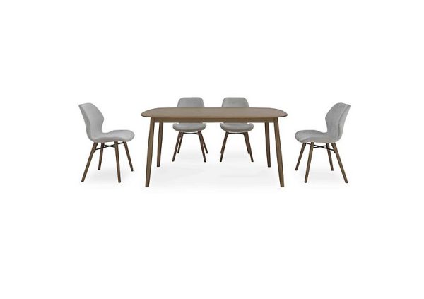 Stockholm Fixed Dining Table with 4 Upholstered Chairs Dark Oak