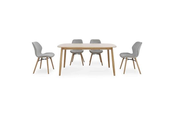 Stockholm Fixed Dining Table with 4 Upholstered Chairs Light Oak