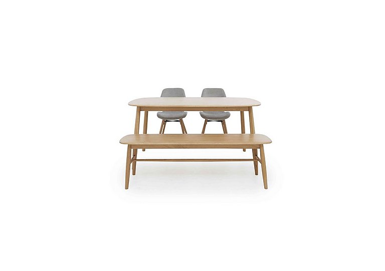 Stockholm Fixed Dining Table with 2 Upholstered Chairs and a Bench Light Oak