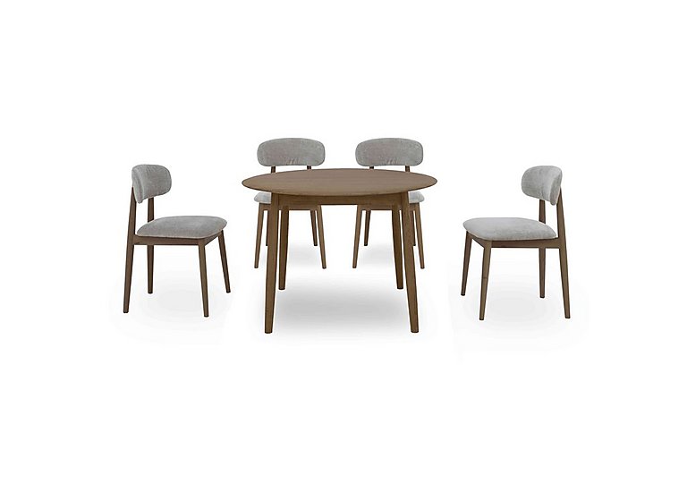 Stockholm Round Extending Dining Table and 4 Wooden Chairs Dark Oak