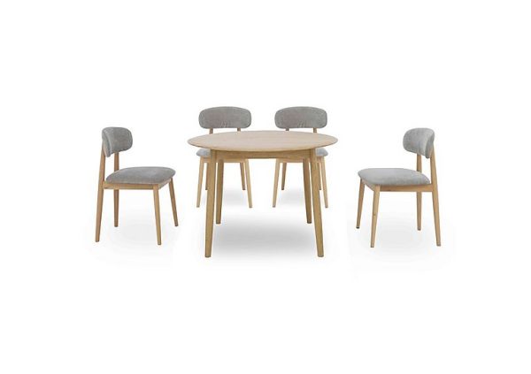 Stockholm Round Extending Dining Table and 4 Wooden Chairs Light Oak