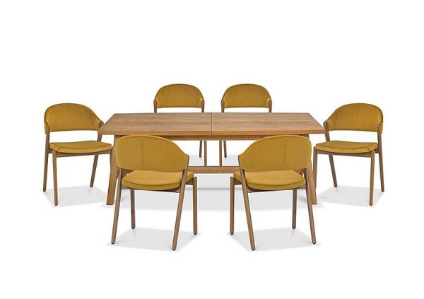 Stratford Large Extending Dining Table with 6 Fabric Chairs Mustard Velvet