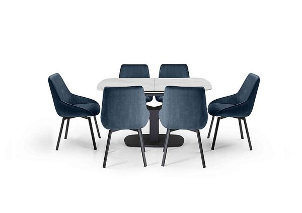 Veja Pop up Extending Dining Table with 6 Swivel Chairs Blue