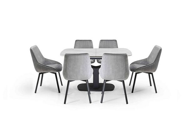 Veja Pop up Extending Dining Table with 6 Swivel Chairs Grey