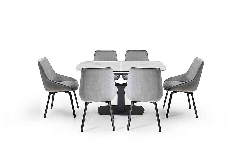 Veja Pop up Extending Dining Table with 6 Swivel Chairs Grey