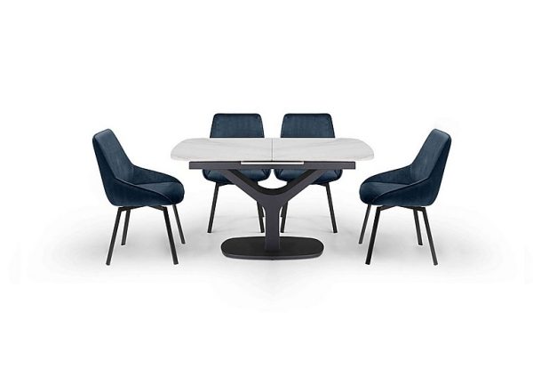 Veja Pop up Extending Dining Table with 4 Swivel Chairs Blue