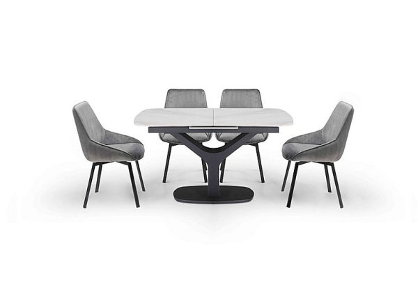 Veja Pop up Extending Dining Table with 4 Swivel Chairs Grey