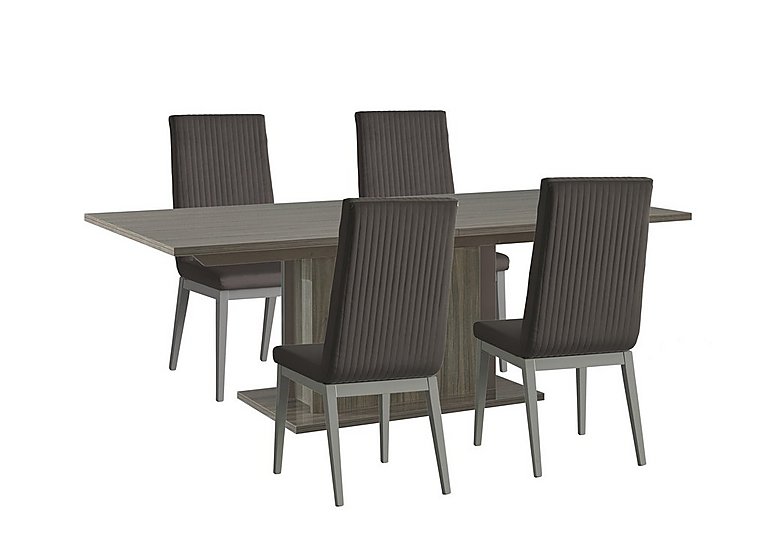 Venezia 160 cm Extending Dining Table and 4 Fluted Faux Leather Chairs Set Grey