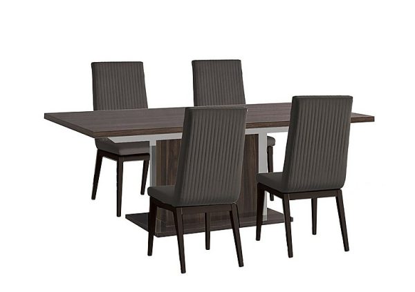 Venezia 160 cm Extending Dining Table and 4 Fluted Faux Leather Chairs Set Walnut