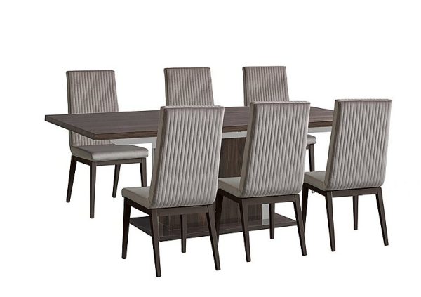 Venezia 160 cm Extending Dining Table and 6 Fluted Fabric Chairs Set Walnut