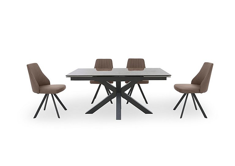 Vida Grey Extending Dining Table and 4 Swivel Chairs Brown