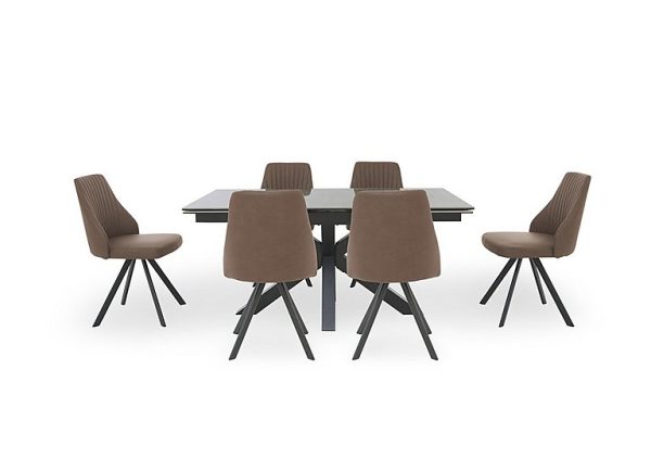 Vida Grey Extending Dining Table and 6 Swivel Chairs Brown