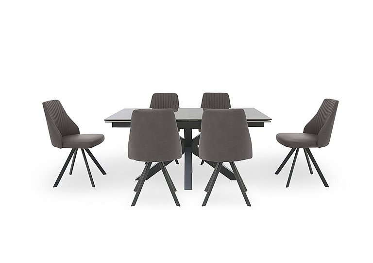 Vida Grey Extending Dining Table and 6 Swivel Chairs Dark Grey