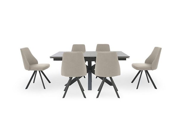 Vida Grey Extending Dining Table and 6 Swivel Chairs Light Grey