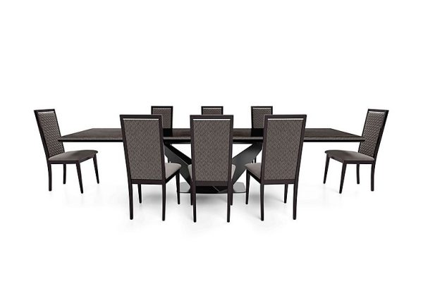 Vita Extending Dining Table and 6 Wooden Chairs with Patterned Upholstered Backs 260 cm