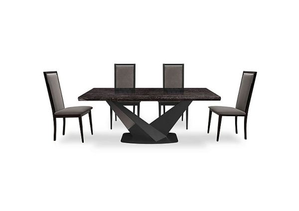 Vita Extending Dining Table and 4 Wooden Chairs with Plain Upholstered Backs 260 cm