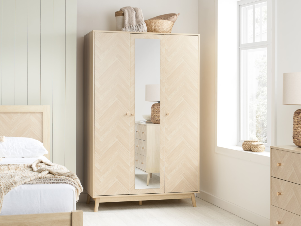 Birlea Herringford 3 Door Wardrobe with Mirror Herringford Oak Wardrobe