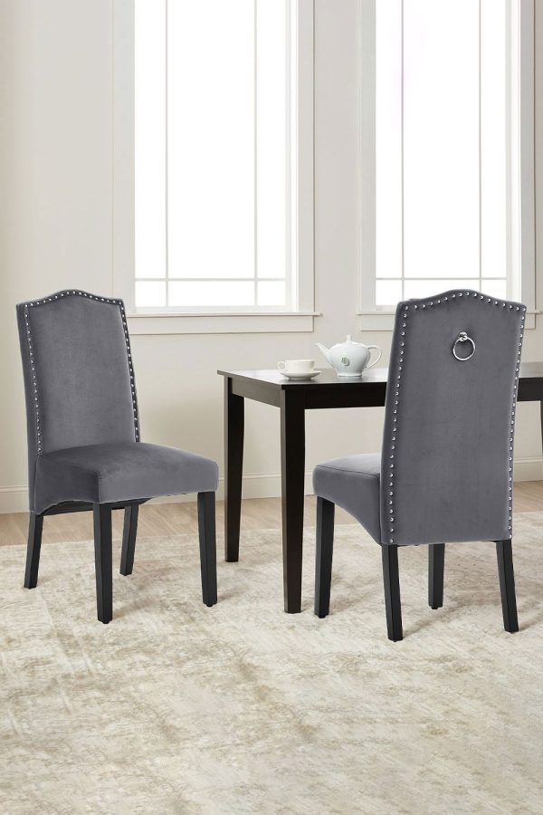 2Pcs Set Velvet Upholstered High Back Dining Chair Dressing Chairs with Rivets