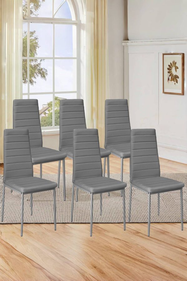 Set of 6 Grey PU Leather Armless High Back Dining Chairs