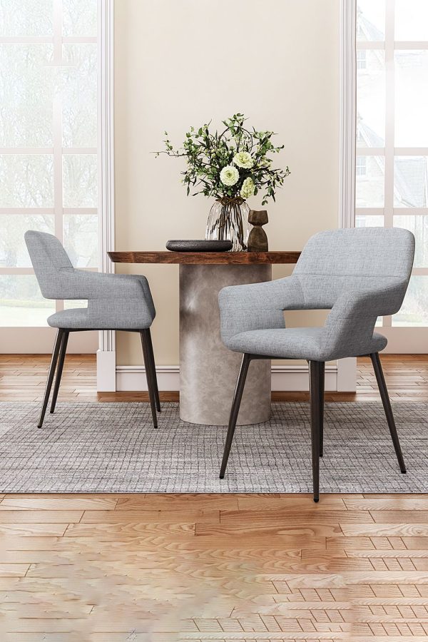 2Pcs Linen Dining Chair with Metal Legs