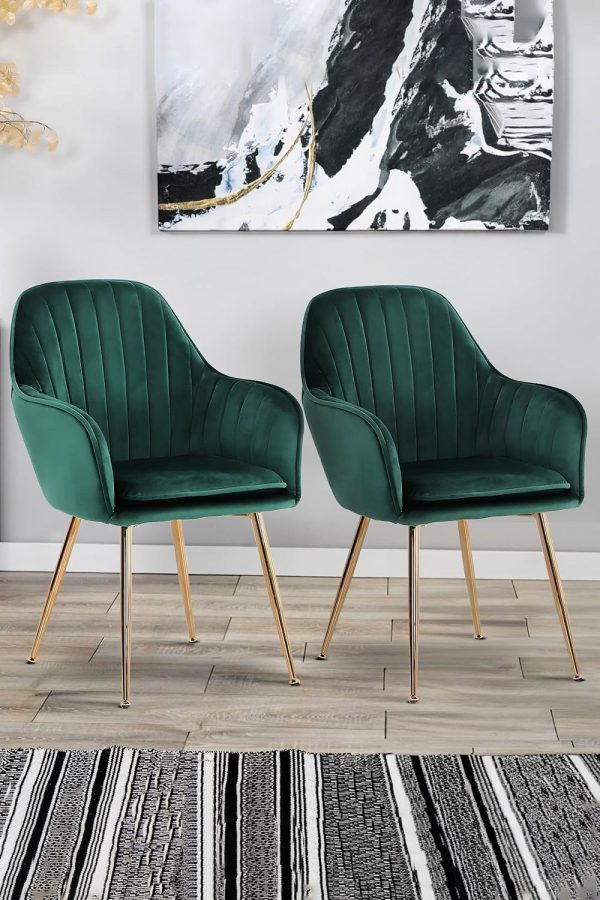 2Pcs Modern Velvet Upholstered Dining Chairs Dressing Chairs Nail Chairs Green