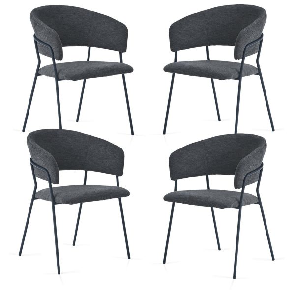 Set of 4 Dark Grey Upholstered Dining Chairs