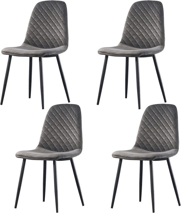 Alivio Pack of 4 Velvet Dining Chairs Fabric Upholstered Seat with Metal Legs for Dressing Lounge Home Kitchen Counter Chairs Grey