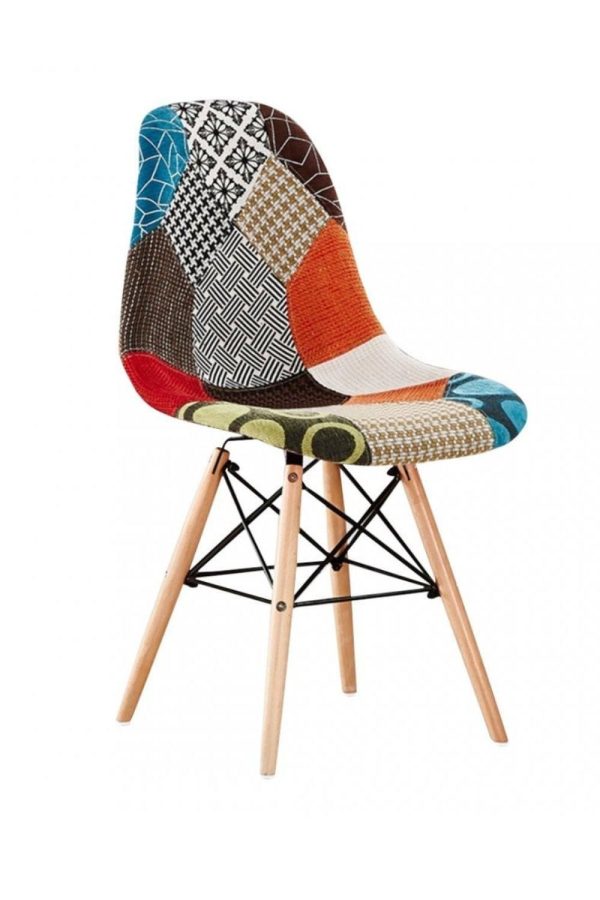 Single Patchwork Fabric Dining Chairs Upholstered Dining Side Chair Metal Frame Multicolored