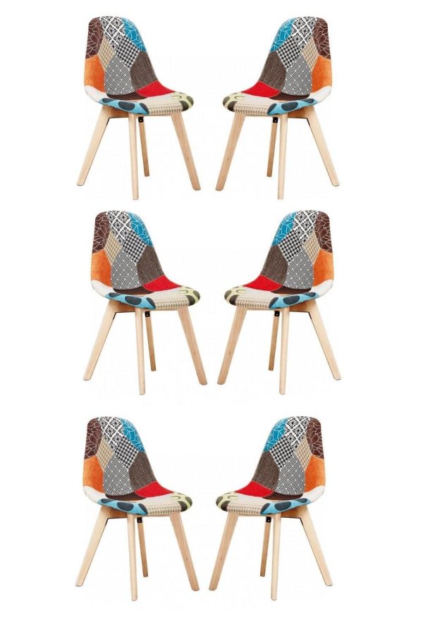 Set of 6 Patchwork Fabric Dining Chairs Upholstered Dining Room Chair