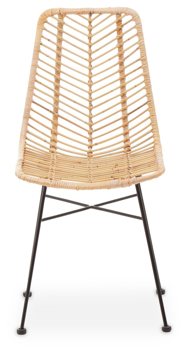 Sleek Brown Rattan Chair with Black Metal Legs Rattan Dining Chair Hand woven Rattan Lounge Chair