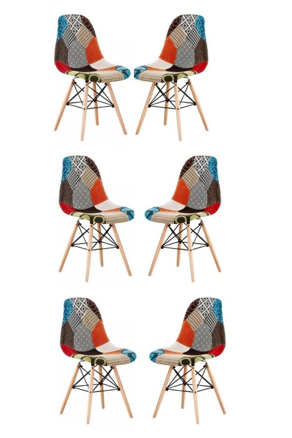 Set of 6 Patchwork Tub Fabric Dining Chairs Upholstered Armchair Dining Room Metal Frame Multicolored