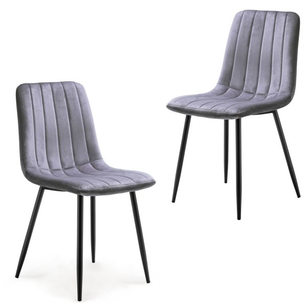 Dining Chairs with Cushioned Pad Seat Solid Metal Black Legs Velvet Upholstered Kitchen Chairs Set of 2