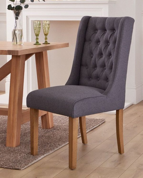 Set of 2 Cannes Button Back Kitchen Furniture Dining Room Chair Charcoal