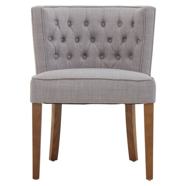 Grey Fabric Dining Table Button Tufted Design Accent Dining Table Back Living Room Chair with Wooden Legs