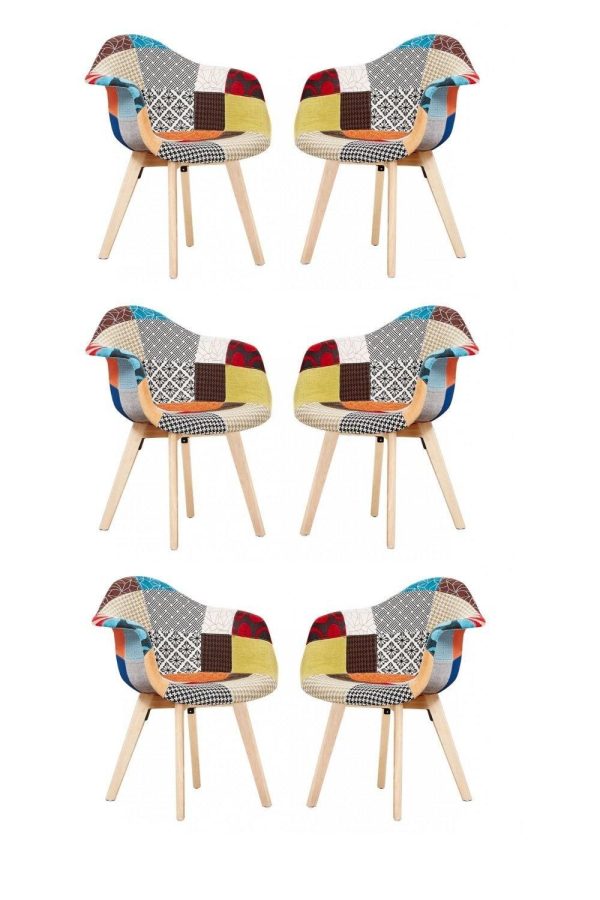 Single Patchwork Tub Fabric Dining Chairs Upholstered Armchair Dining Room Metal Frame Multicolored