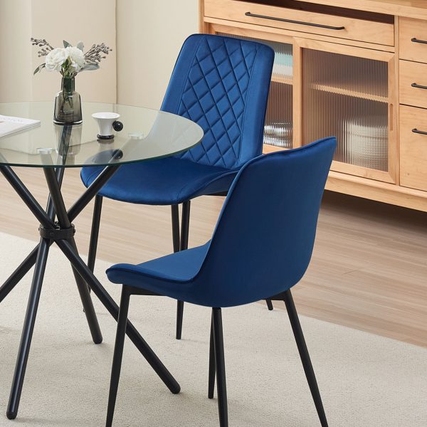 Amelia Velvet Comfort Dining Chairs Blue Set of 2