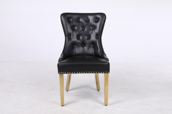 Set of 2 Luna Leather Aire Dining Chairs with Knocker Stud and Golden Legs