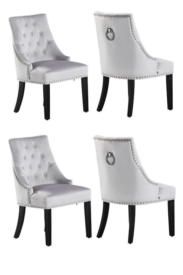 Set of 4 Windsor Velvet Upholstered Diamond Tufted Button Back Knocker Dining Chair