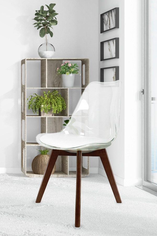 Soho Clear Plastic Dining Chair with Squared Dark Wood Legs