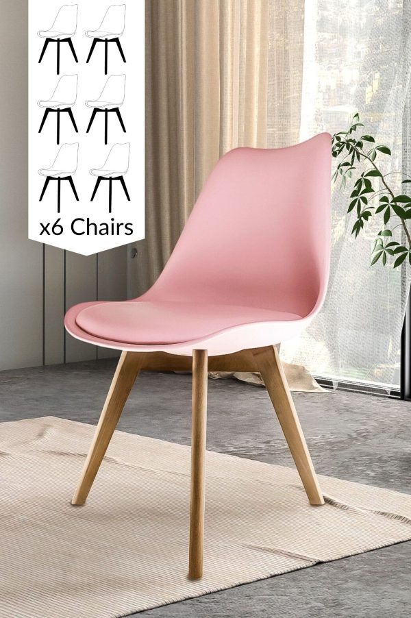 Set of 6 Soho Plastic Dining Chairs with Squared Light Wood Legs